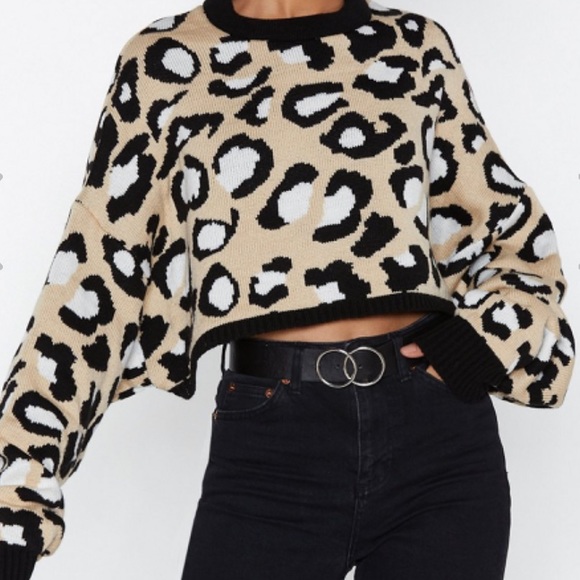 Nasty Gal Sweaters - Crop Batwing Jumper Leopard